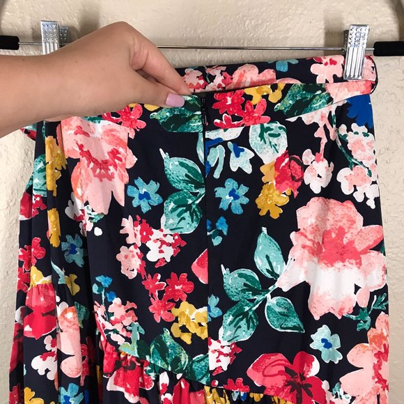 Eliza J Floral Tiered Taffeta Asymmetrical High Low Tie Waist Midi Skirt - Picture 5 of 10